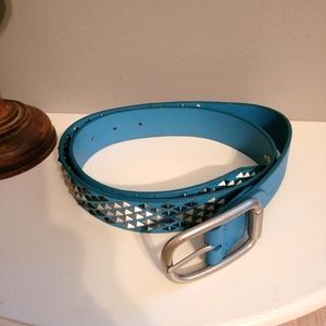 CC Embellished Jade Color Leather Belt